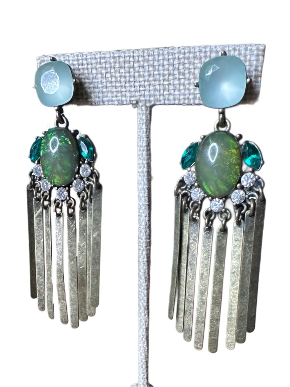 Green Statement Dangle Earrings